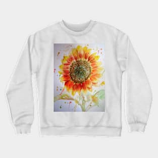 Sunflower Watercolor Painting red yellow floral art Crewneck Sweatshirt